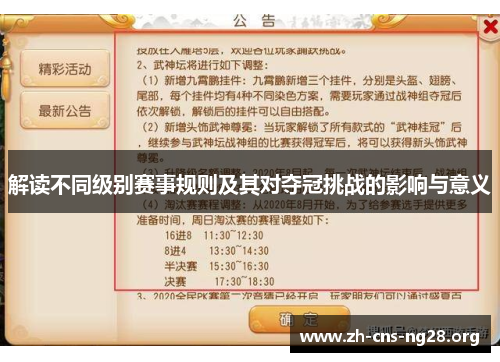 解读不同级别赛事规则及其对夺冠挑战的影响与意义 解读不同级别赛事规则及其对夺冠挑战的影响与意义
